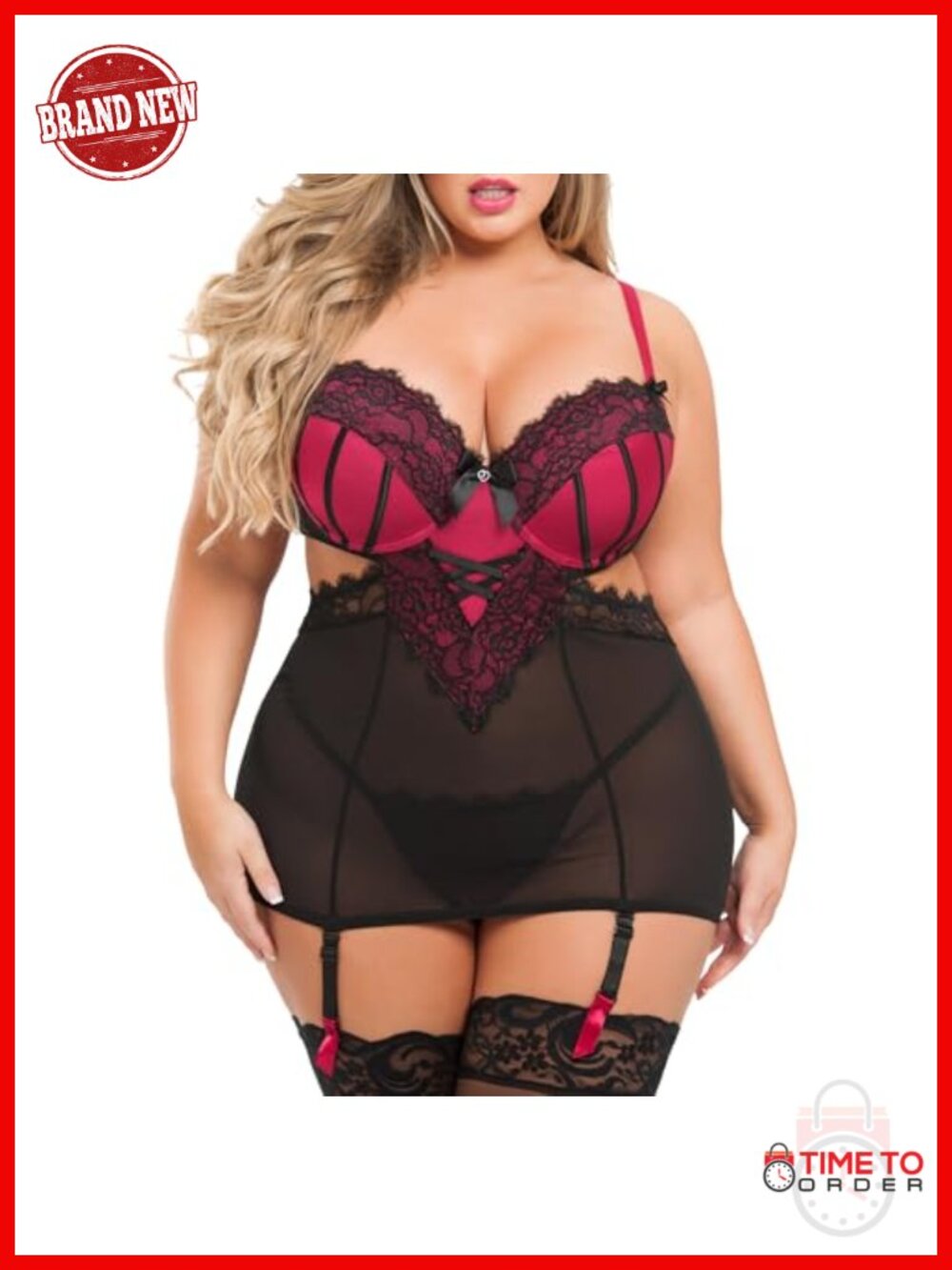 Push Up Cut-Out Chemise Lingerie Set Plus Size Underwire Babydoll Garter Straps